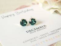 Personalized December Birthstone Stud Earrings in Blue Zircon